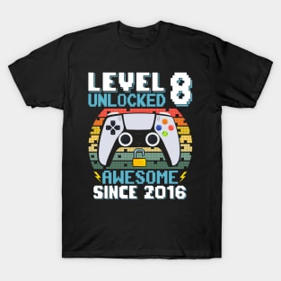 Level 8 Unlocked Awesome Since 2016 T-Shirt